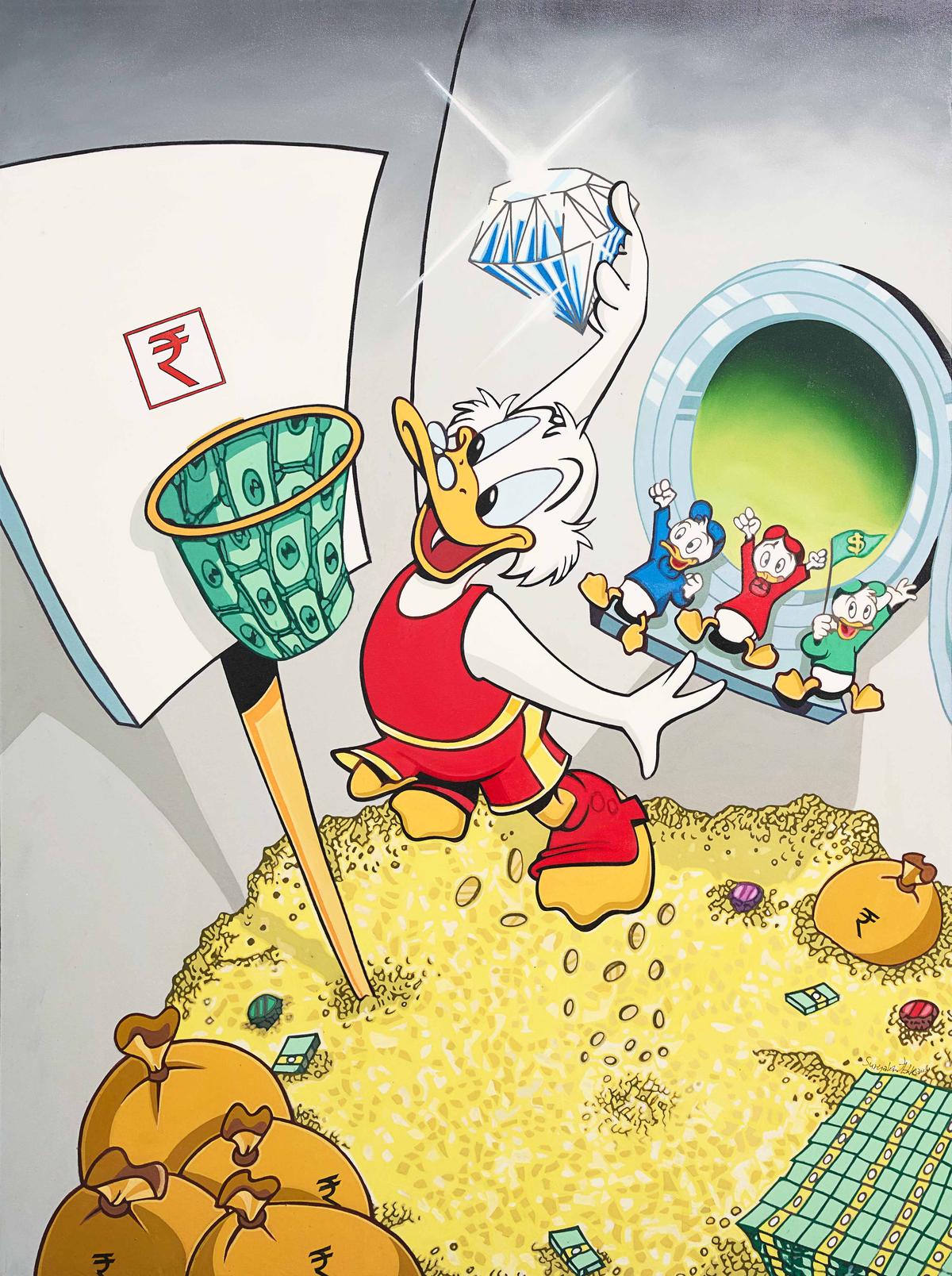 Dunking The Diamond; 48 x 36 in (122 x 91.4 cm); High-gloss oil on canvas 2024                           