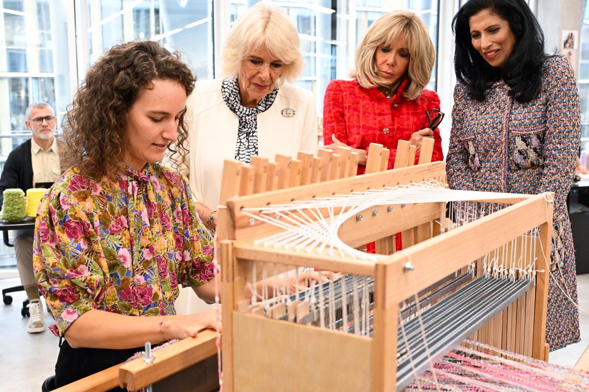 Queen Camilla and French President’s wife Brigitte Macron with Leena Nair at Chanel’s 19M Campus.