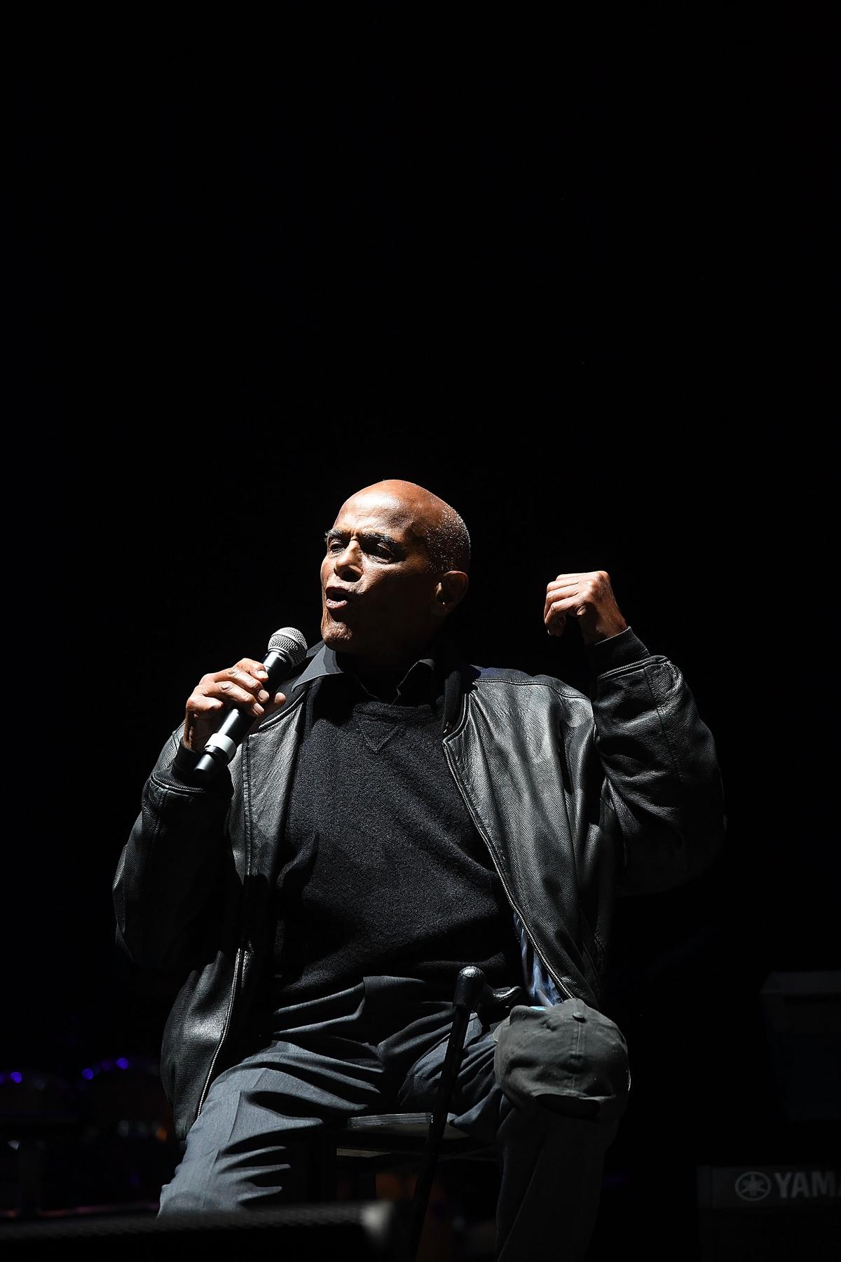 Harry Belafonte performing on stage at the Meany River to Cross Festival in Georgia