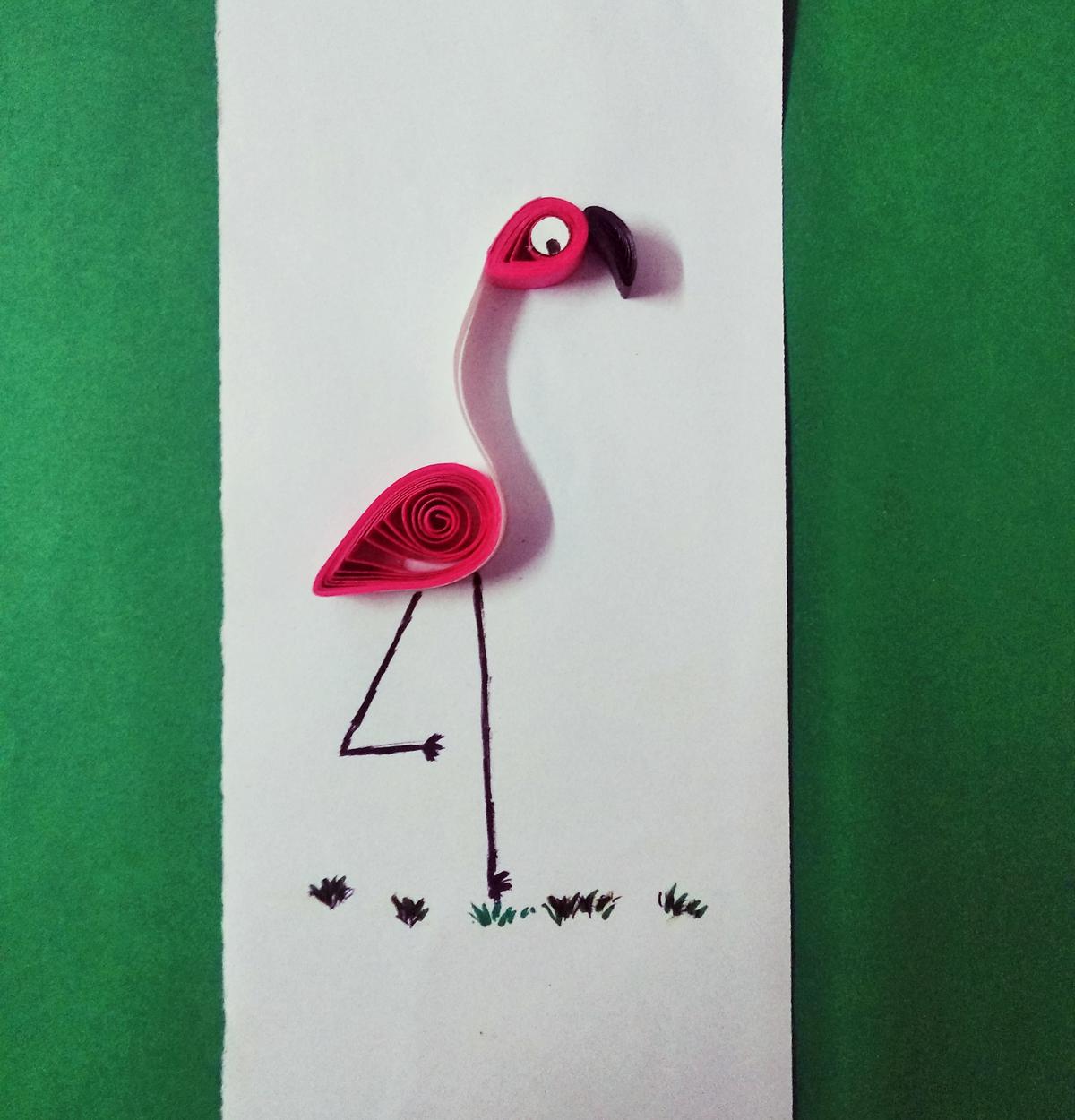 Angeline’s flamingo made with paper quilling technique 