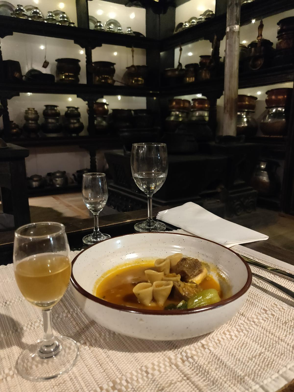 A local pasta in a broth of vegetables and meat at The Heritage Kitchen