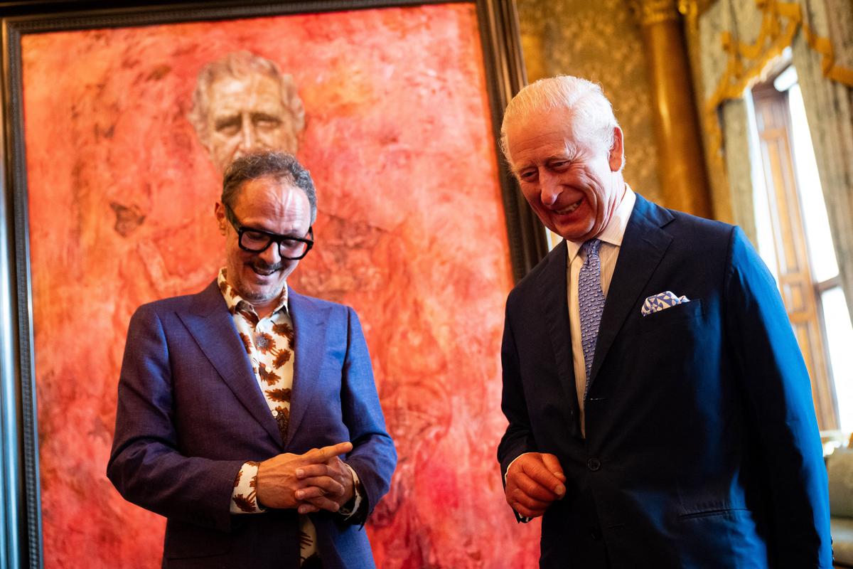 Charles III (right) with artist Jonathan Yeo, after unveiling an official portrait of himself at Buckingham Palace