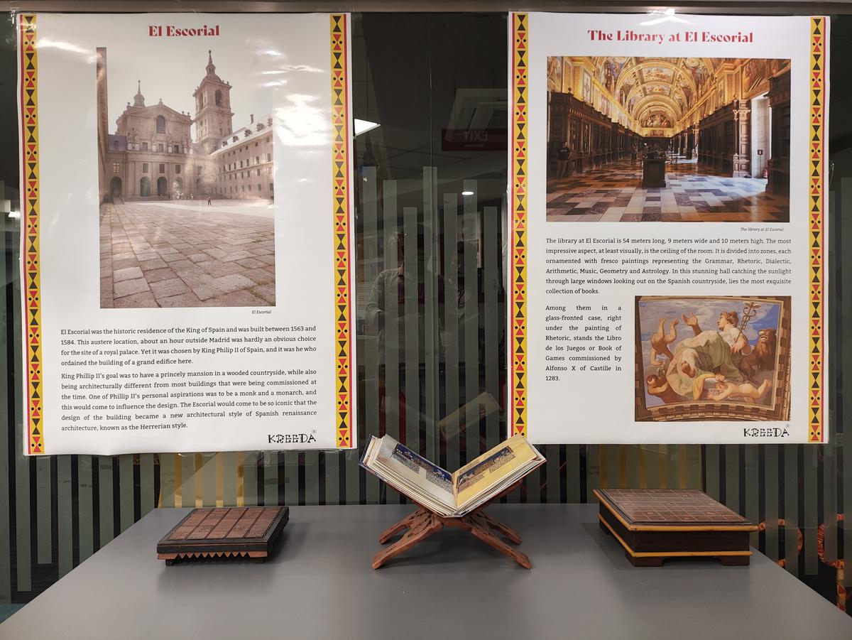 The replica of The Book Of Games displayed at the Madras to Madrid exhibition at the Kreeda office The replica of The Book Of Games displayed at the Madras to Madrid exhibition at the Kreeda office