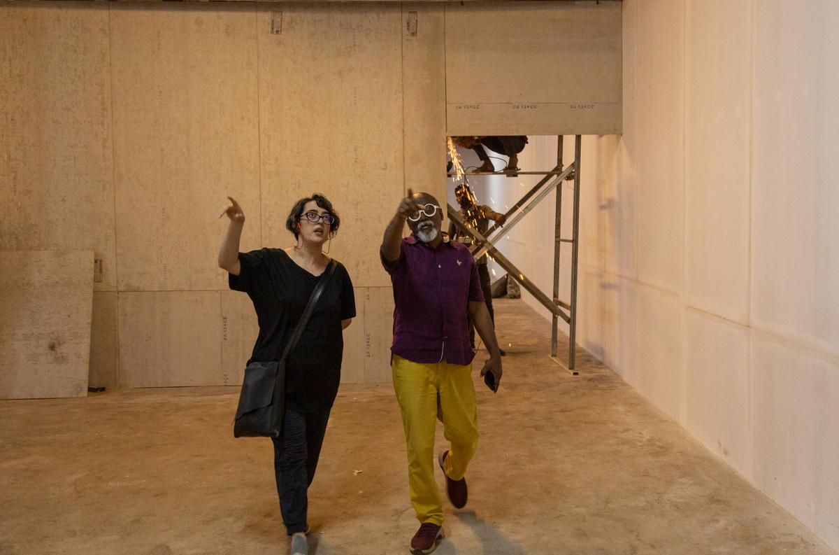 Curator Shubigi Rao with Bose Krishnamachari, president of the Kochi Biennale Foundation 