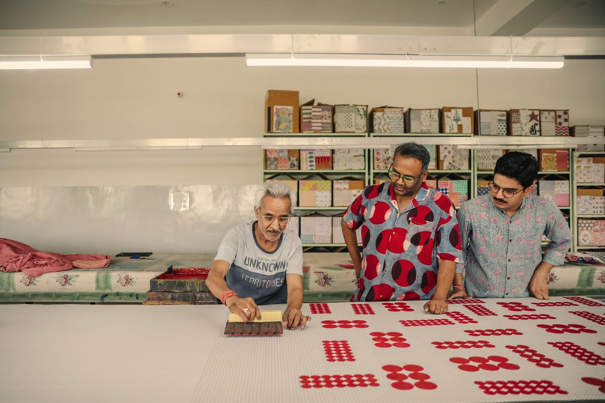 Karthik working with block printers