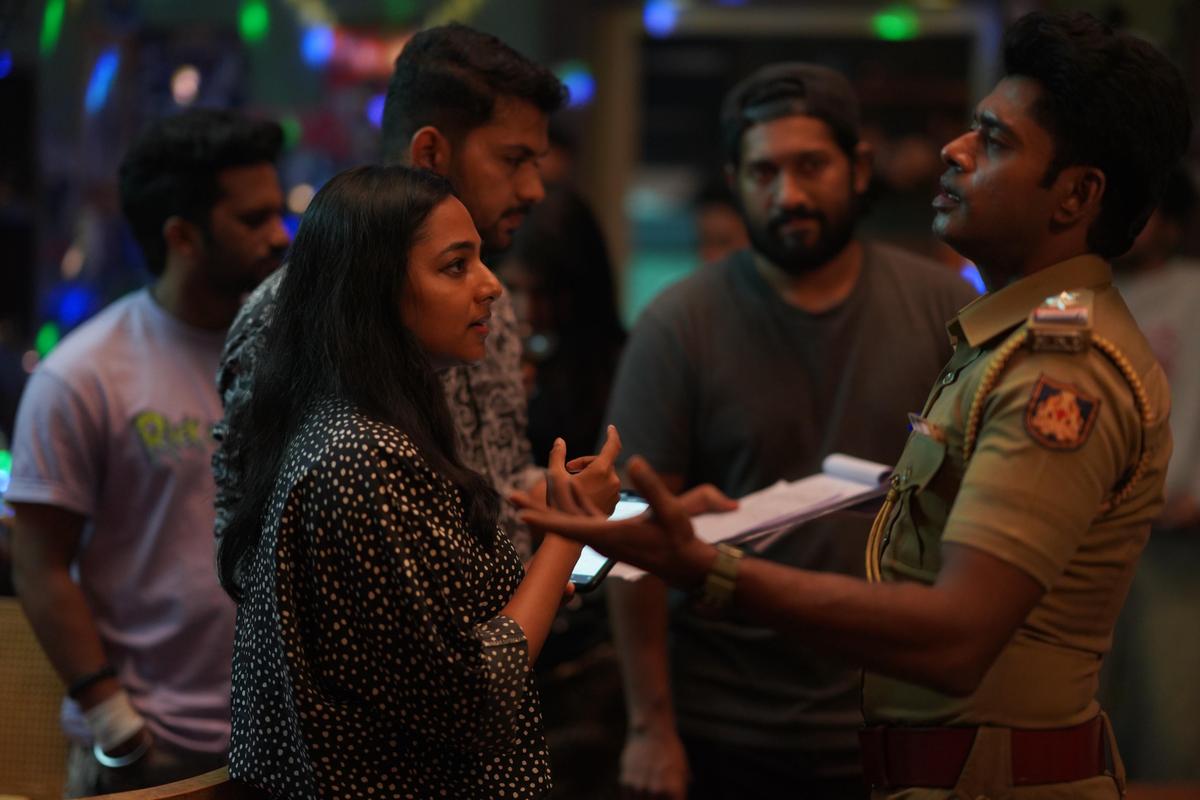 Santhy Balachandran with actor Sandy on the set of Lokah