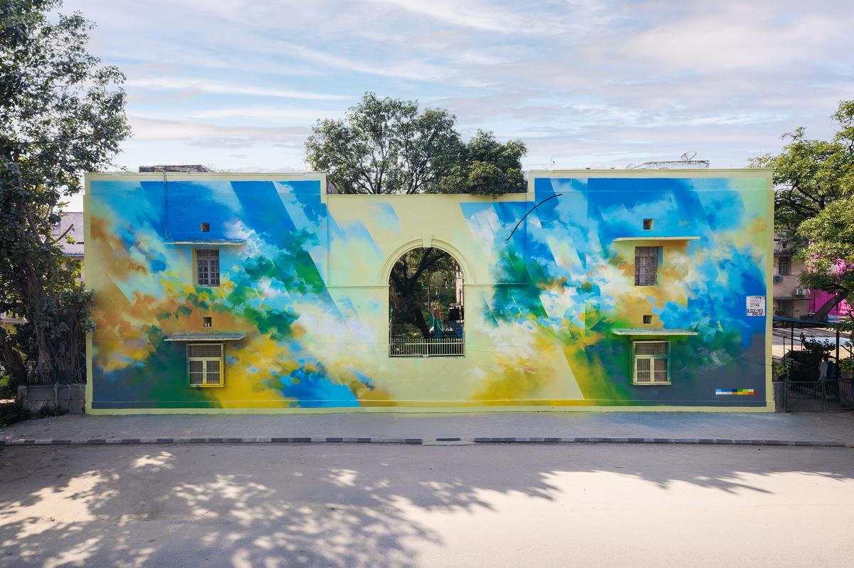 A mural inspired by Asian Paints’ ‘Moonlit Silk’ at Lodhi by artist Pener