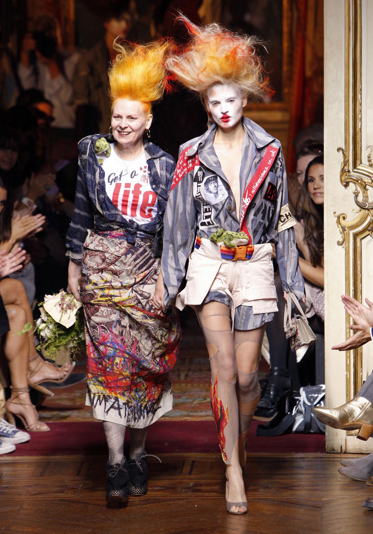 Vivienne Westwood at the end of her ready-to-wear Spring-Summer 2010 fashion show in Paris