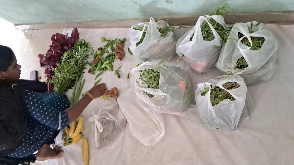Vegetables being packed for delivery at Kalliyoor Krishi Bhavan Vegetables being packed for delivery at Kalliyoor Krishi Bhavan