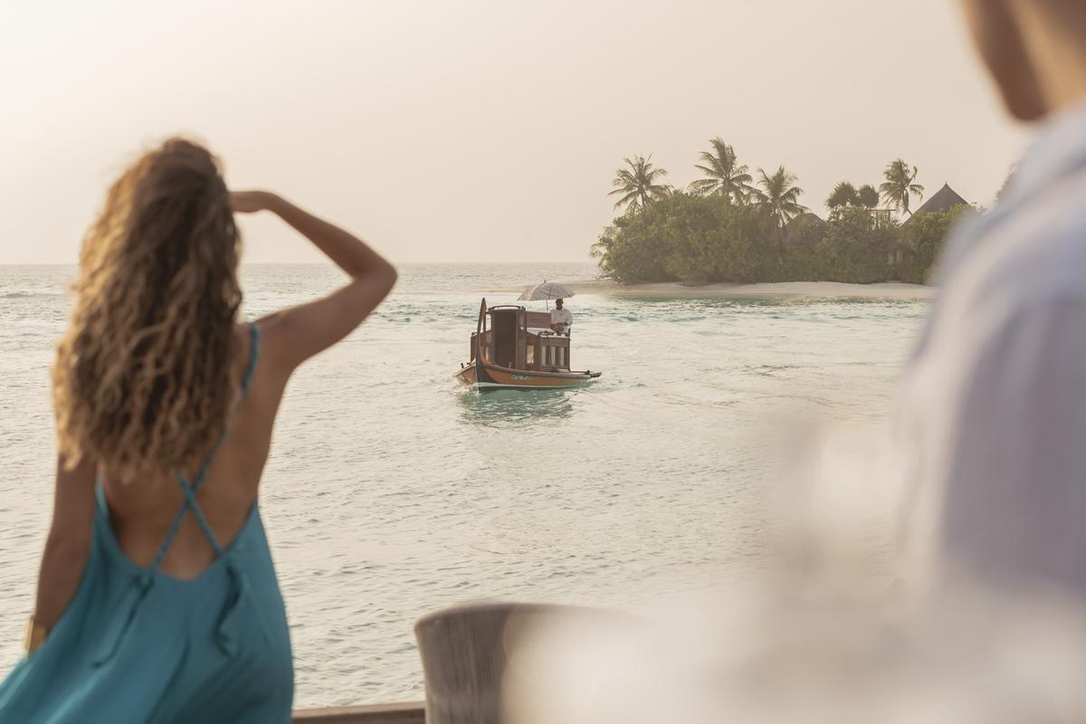 Dhoni’, a traditional Maldivian boat, that takes guests from the main resort area to The Island Spa at Four Seasons Resort Kuda Huraa. Dhoni’, a traditional Maldivian boat, that takes guests from the main resort area to The Island Spa at Four Seasons Resort Kuda Huraa.
