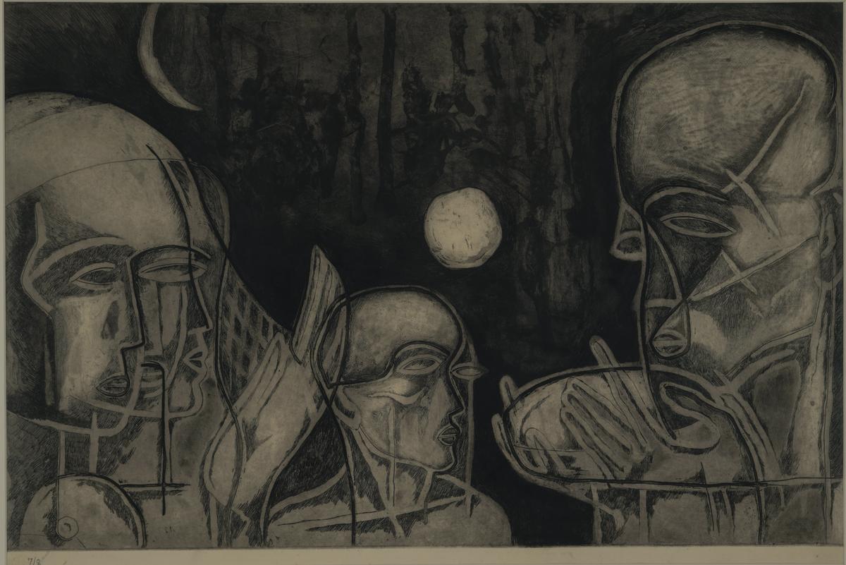 सोमनाथ होरे 'शरणार्थी परिवार', 1960, नक़्क़ाशी 
