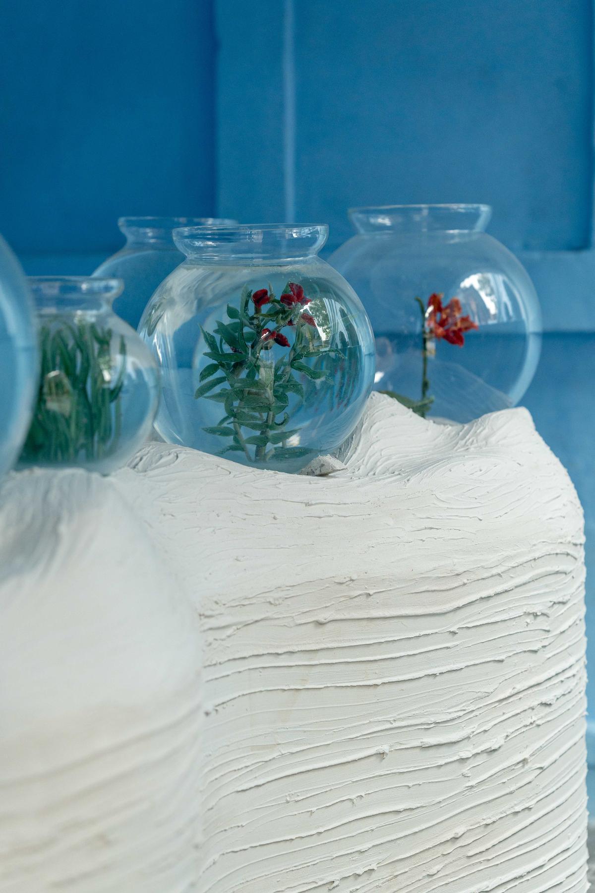 Saruha Kilaru's installation of hand-burned desert plants in glass ornaments also pays homage to Gulab Rai Saruha Kilaru's installation of hand-burned desert plants in glass ornaments also pays homage to Gulab Rai