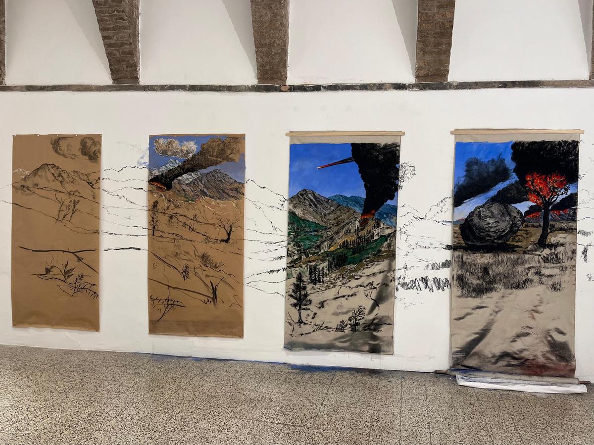 Embers, a drawing performance installation (May 2026) by Nikhil Chopra with Uriel Barthelemi at the Galleria Continua, Italy Embers, a drawing performance installation (May 2026) by Nikhil Chopra with Uriel Barthelemi at the Galleria Continua, Italy