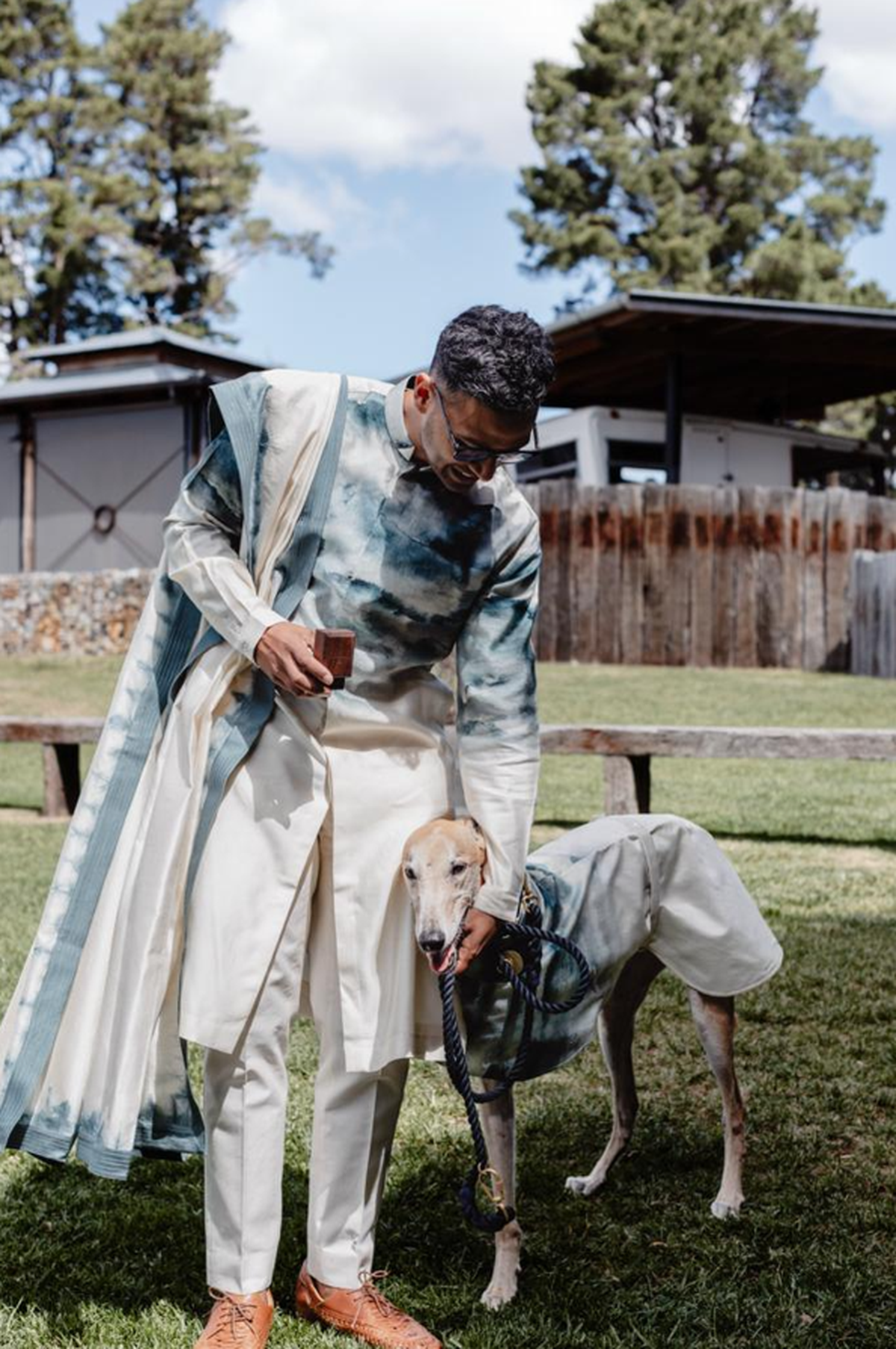 Abrol made a matching outfit for a groom’s dog