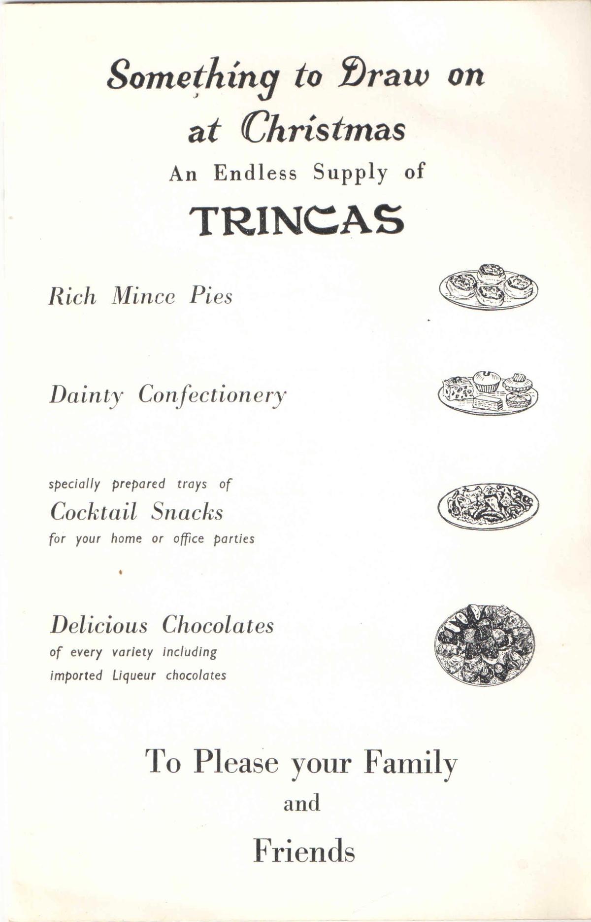 Vintage menu card from Trincas