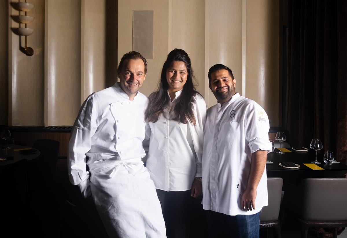 Aditi Dugar with chef Daniel Humm (left) and head chef Varun Totlani of Masque