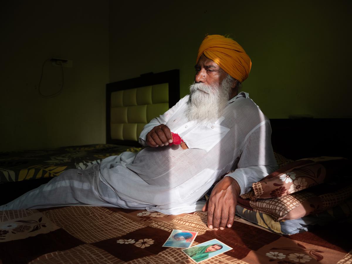 Nirmal Singh, who lost his father, sister, and elder son to suicide, in his home in Sirsiwala, in Punjab’s Mansa district 