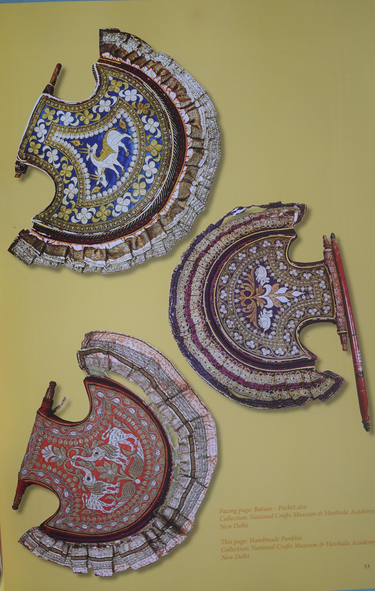 Hand-held pankhis, a favoured accessory, from National Crafts Museum & Hastkala Academy’s collection