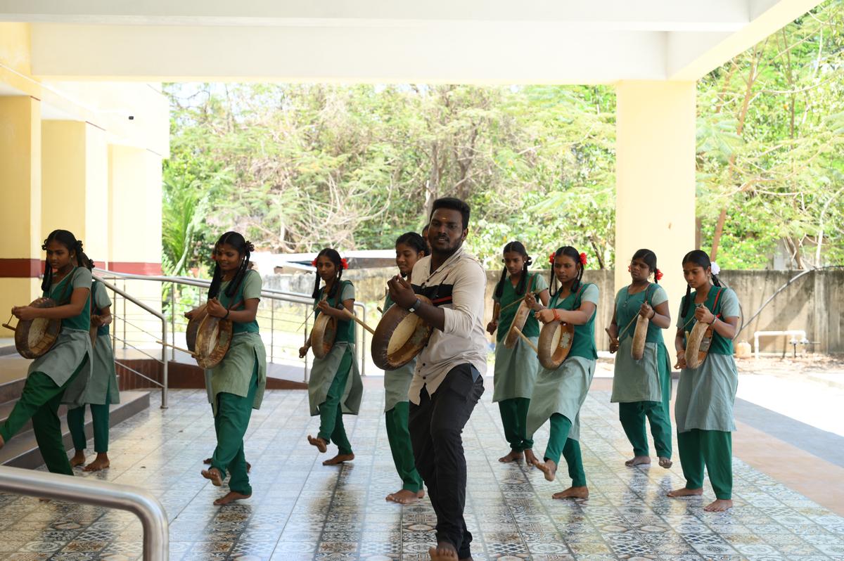 The parai attam artistes from Avvai Home TVR Girls’ Higher Secondary School.