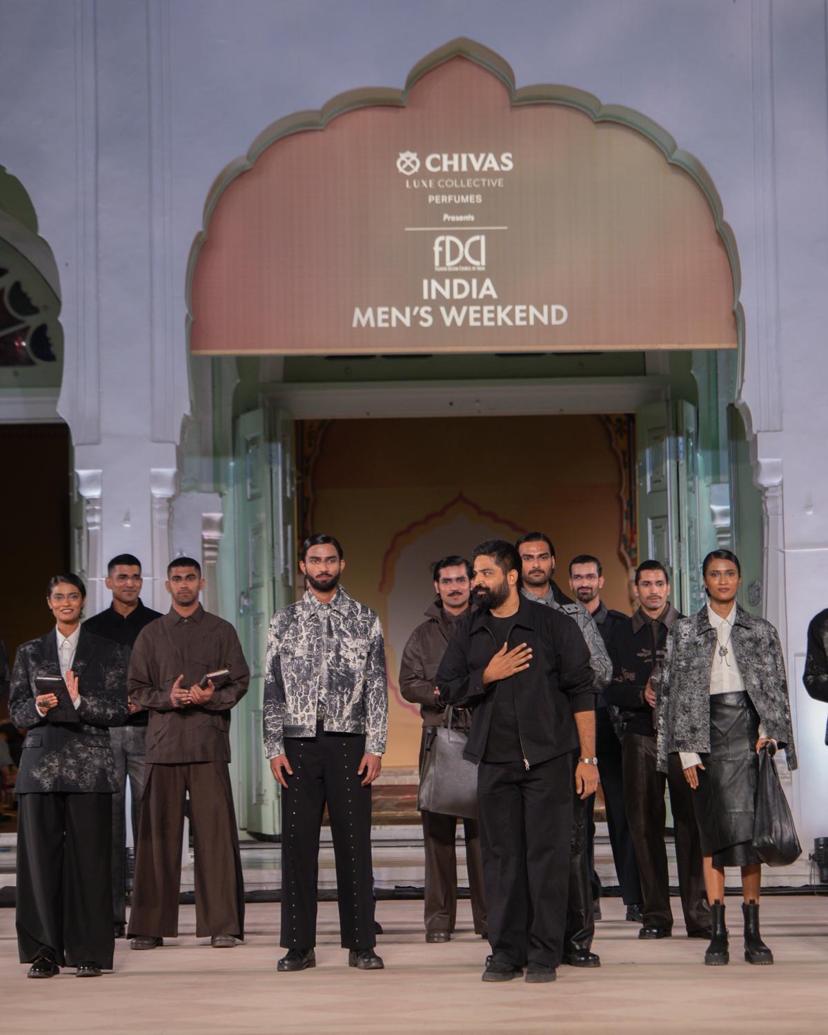 Designer Sushant Abrol (centre) with models sporting his range