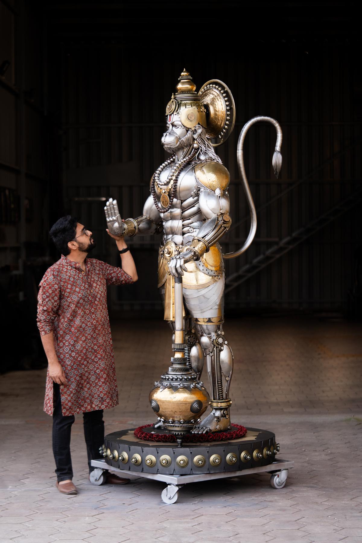 The Pawanputra Hanuman is an eight-foot-tall piece made from over 350 kg of scrap metal