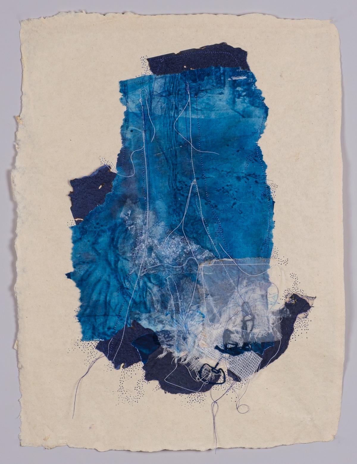 Roots of the Relationship featuring wasli paper, cyanotype print and organza cloth
