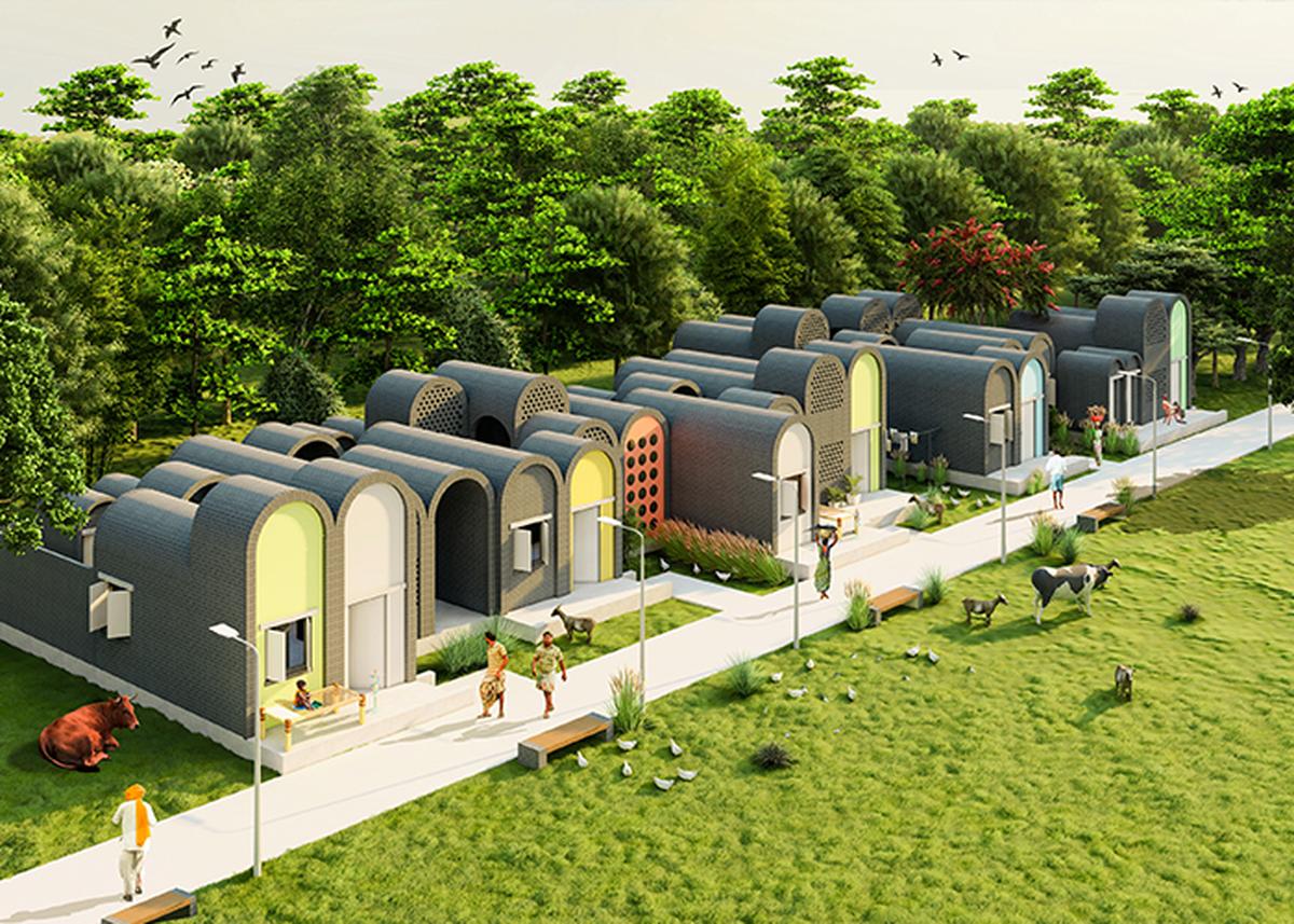 ভোপালের সাঁচিতে একটি মডুলার হাউজিং কমপ্লেক্সের একটি রেন্ডার করা চিত্র৷ ভোপালের সাঁচিতে একটি মডুলার হাউজিং কমপ্লেক্সের একটি রেন্ডার করা চিত্র৷