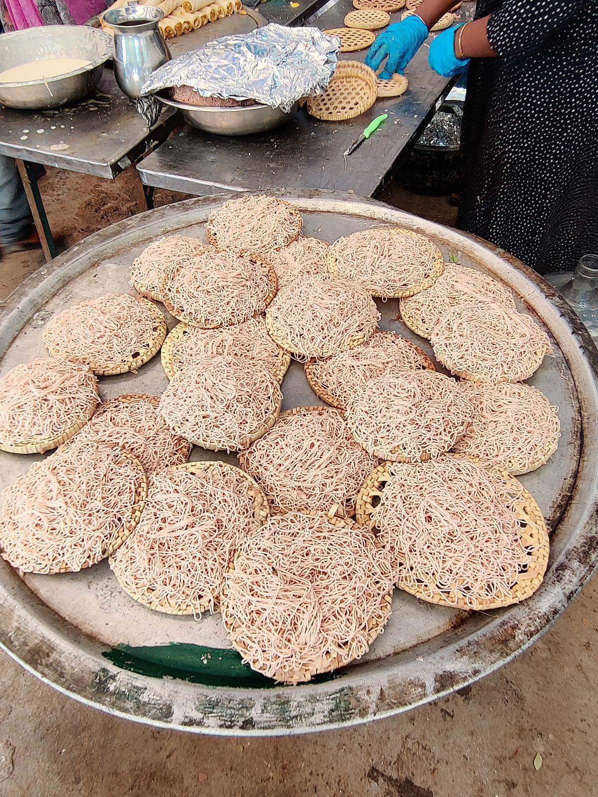 Idiyappam from the Sri Lankan kitchen at the Refugee Food Festival, Chennai.