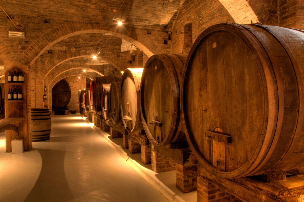 Wine cellar in ancient building in Tuscany, Italy
