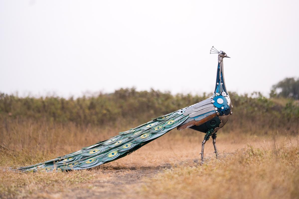 Mayur, a seven foot peacock sculpture adorns the residence of the Prime Minister of India