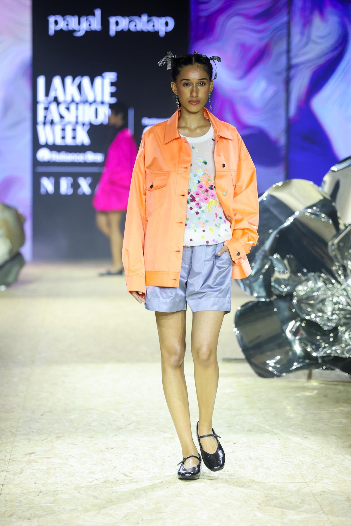 Model walks the ramp during Payal Pratap show at the Lakme Fashion Week 2024 