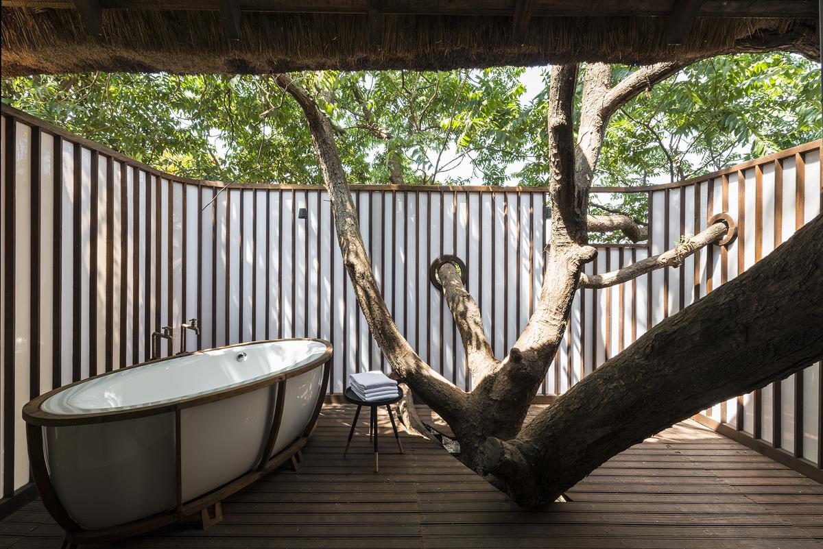 The bathing experience at Tala Treesort.