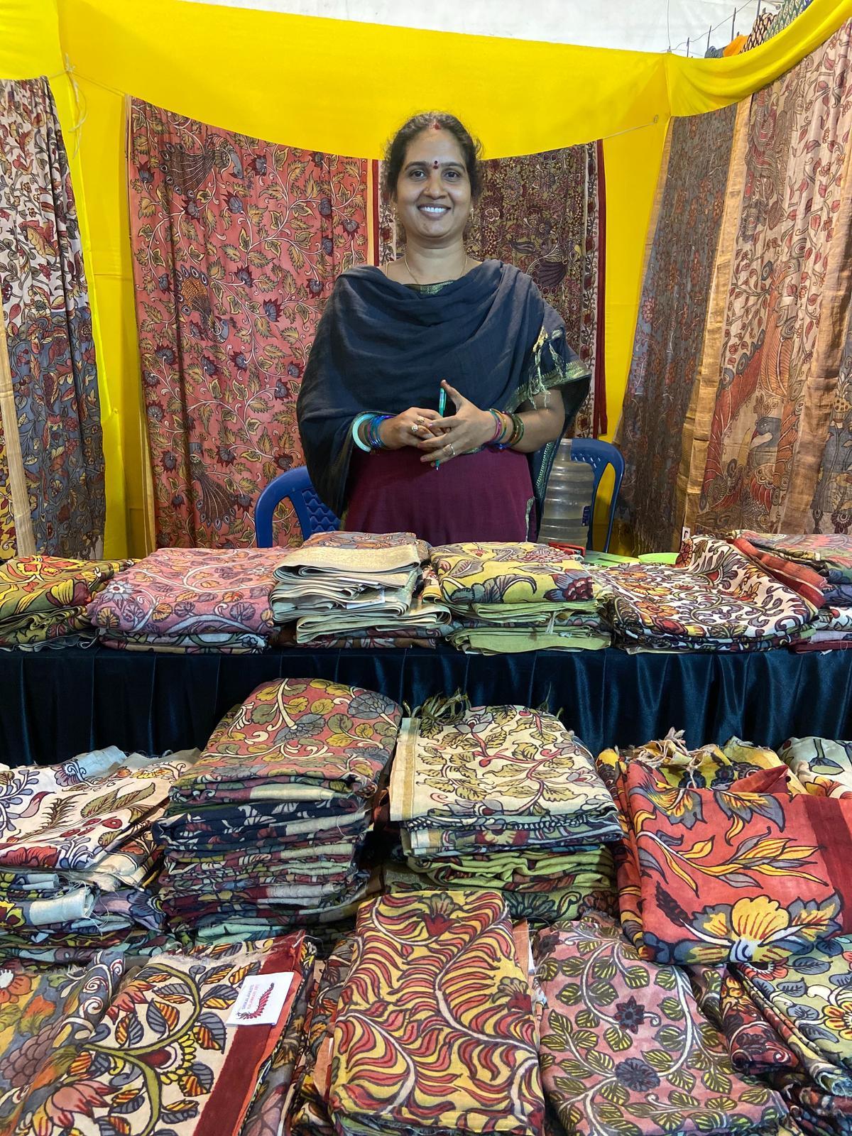 Y. Kanchana with her creations Y. Kanchana with her creations