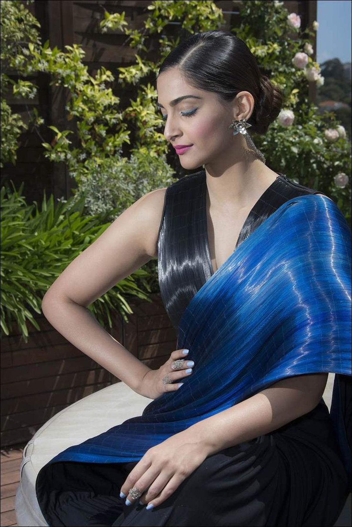 Sonam Kapoor in the blue metal saree