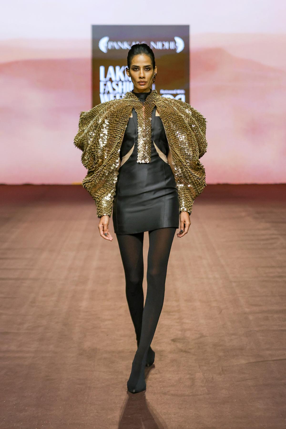 A model walks the ramp for designer Pankaj & Nidhi Ahuja  show during Lakmé Fashion Week 2025, held on October 11th at The Grand New Delhi, India.

Photo : FS Media Pro / FDCI x Lakme Fashion Week / RISE Worldwide