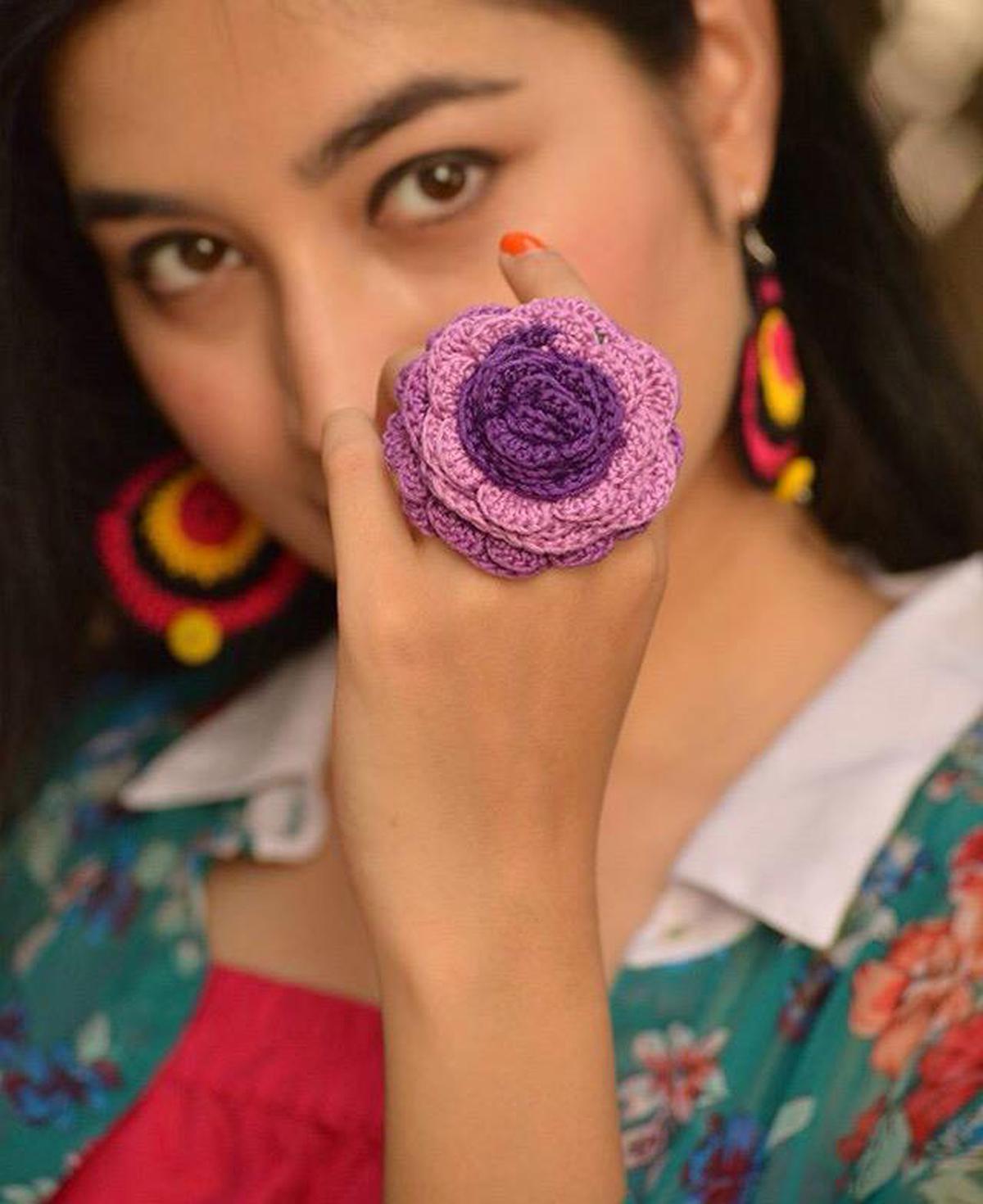 A crochet ring by Dhinakaran’s Arts and Crafts