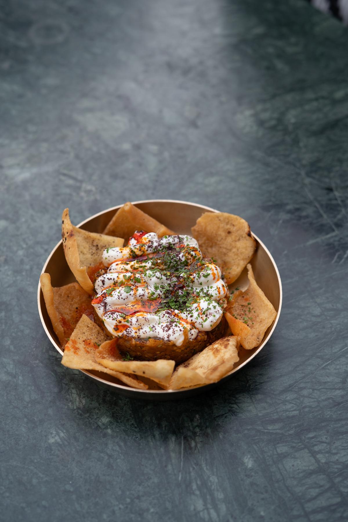Smoked spicy eggplant pâté with labneh Smoked spicy eggplant pâté with labneh