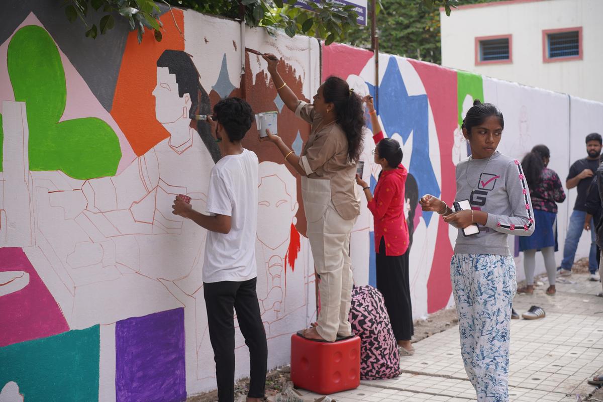 A snapshot of the mural’s making process