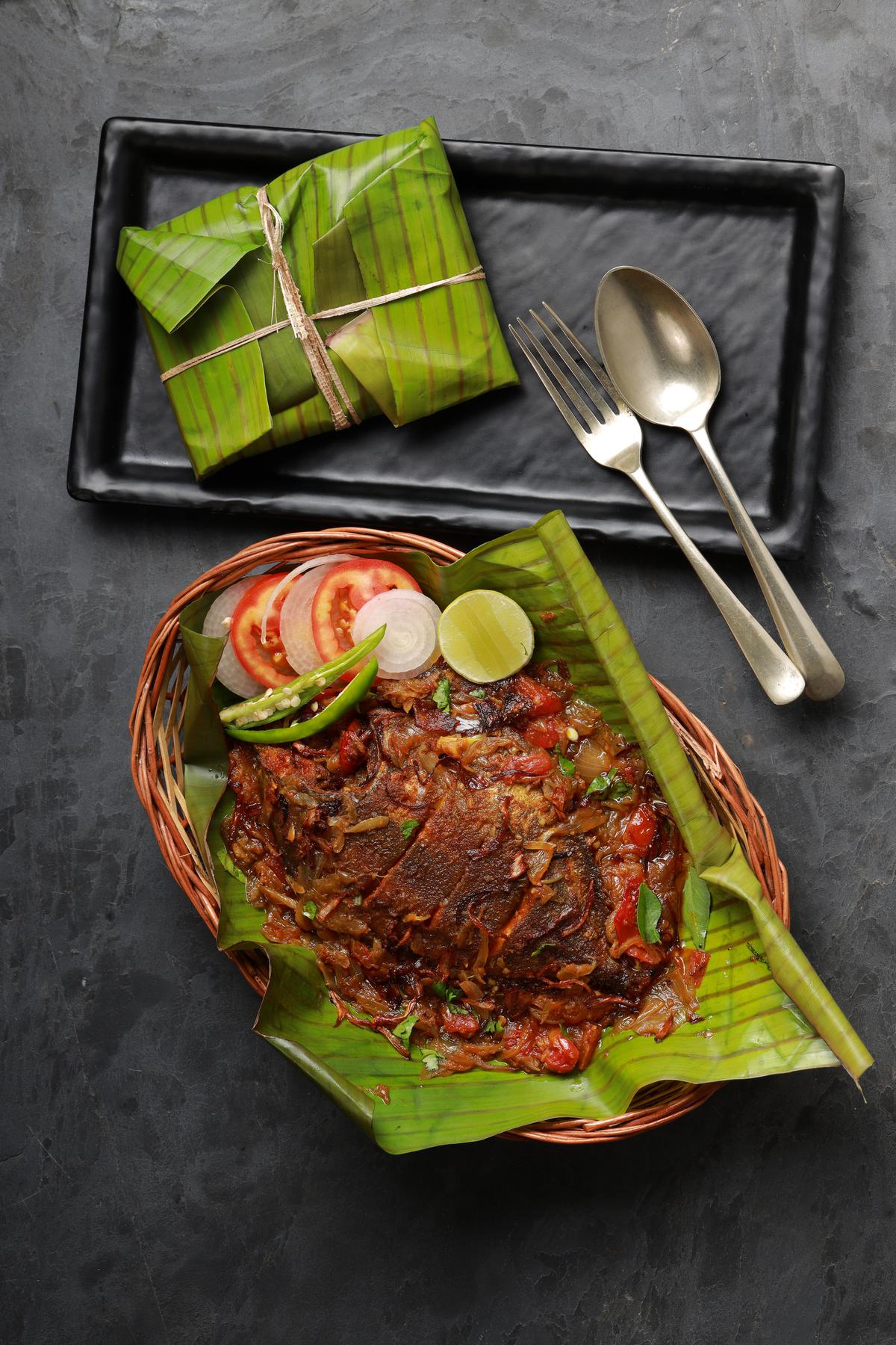 Meen Pollichathu or fish pollichathu is a dish wherein the fish is cooked with masala and wrapped in a banana leaf