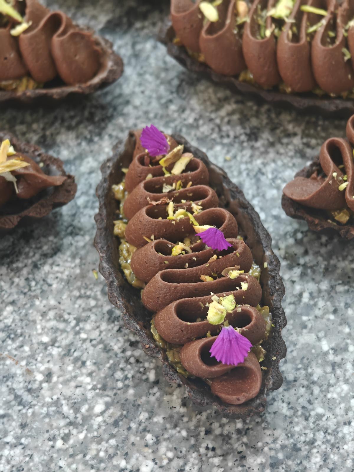 The viral Dubai tart with crunchy pista kunafa ganache at The Ground Flour The viral Dubai tart with crunchy pista kunafa ganache at The Ground Flour