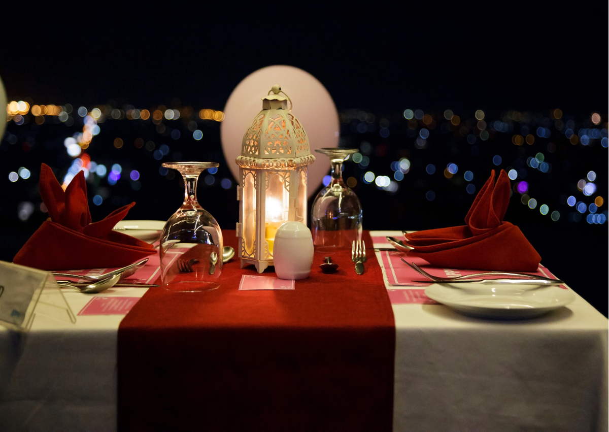 Candlelit dinner table at The Persian Terrace, Sheraton Grand Bangalore Hotel.