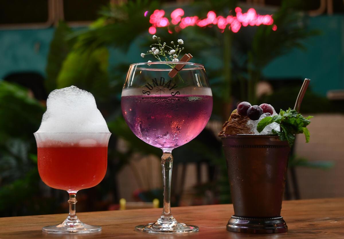 Signature cocktails - From the left: Bubble bath, Purple Rain & Matinee Show