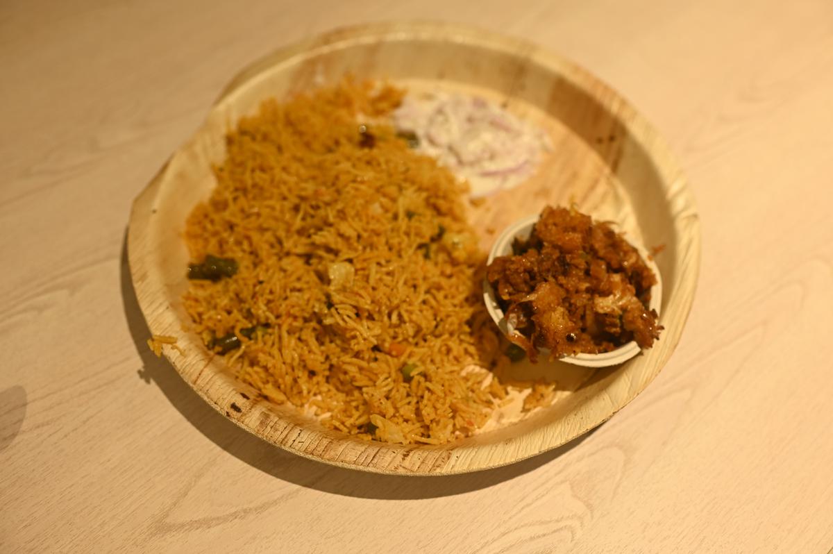 Vegetable Biriyani and cauliflower fry at MOP Vaishnav