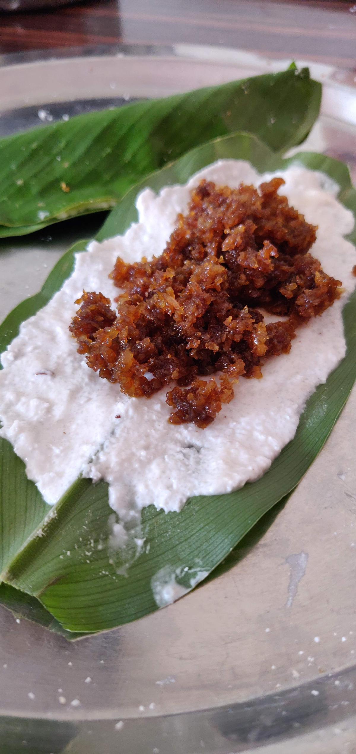 Patoleo is made using a rice flour paste stuffed with a coconut-jaggery mixture 
