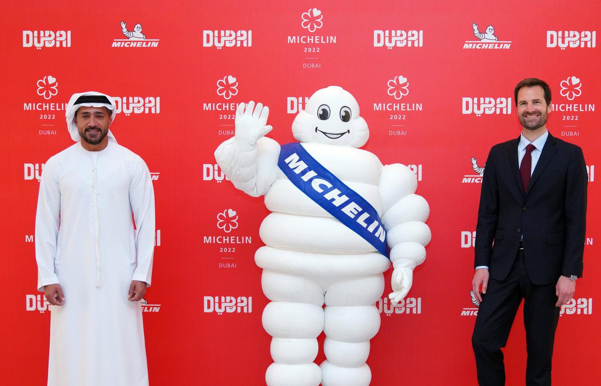 On the left Issam Kazim, CEO of the Dubai Corporation for Tourism and Commerce Marketing and on the right Gwendal Poullennec, international director, Michelin guide