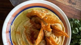 Home-made hummus, with jackfruit seeds