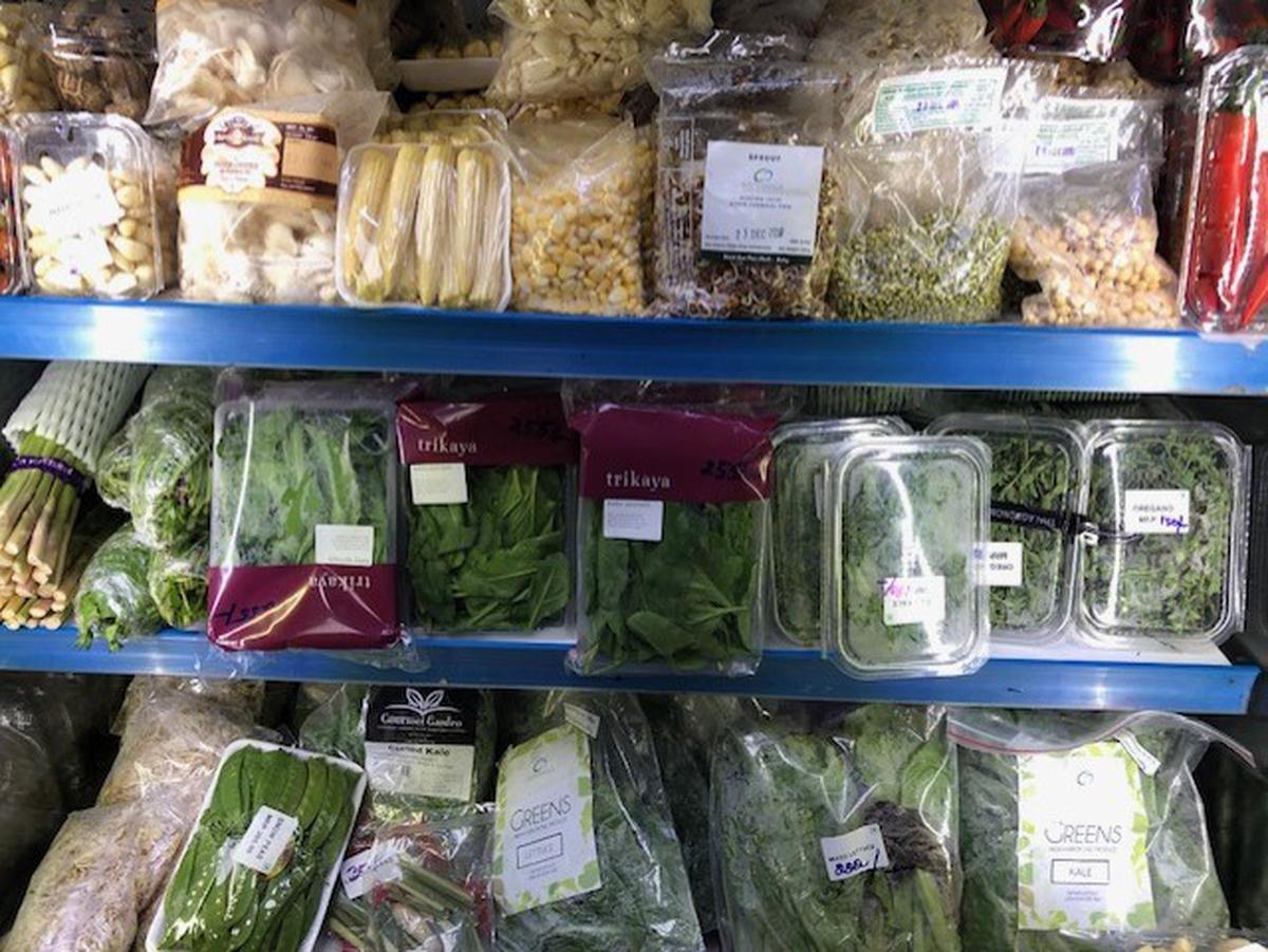 Packaged vegetables in a supermarket