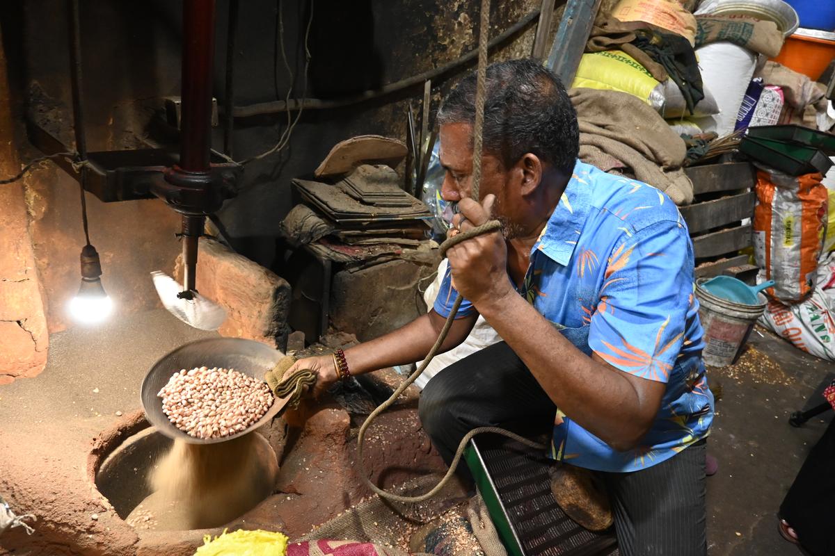 Beach sand being sifted 