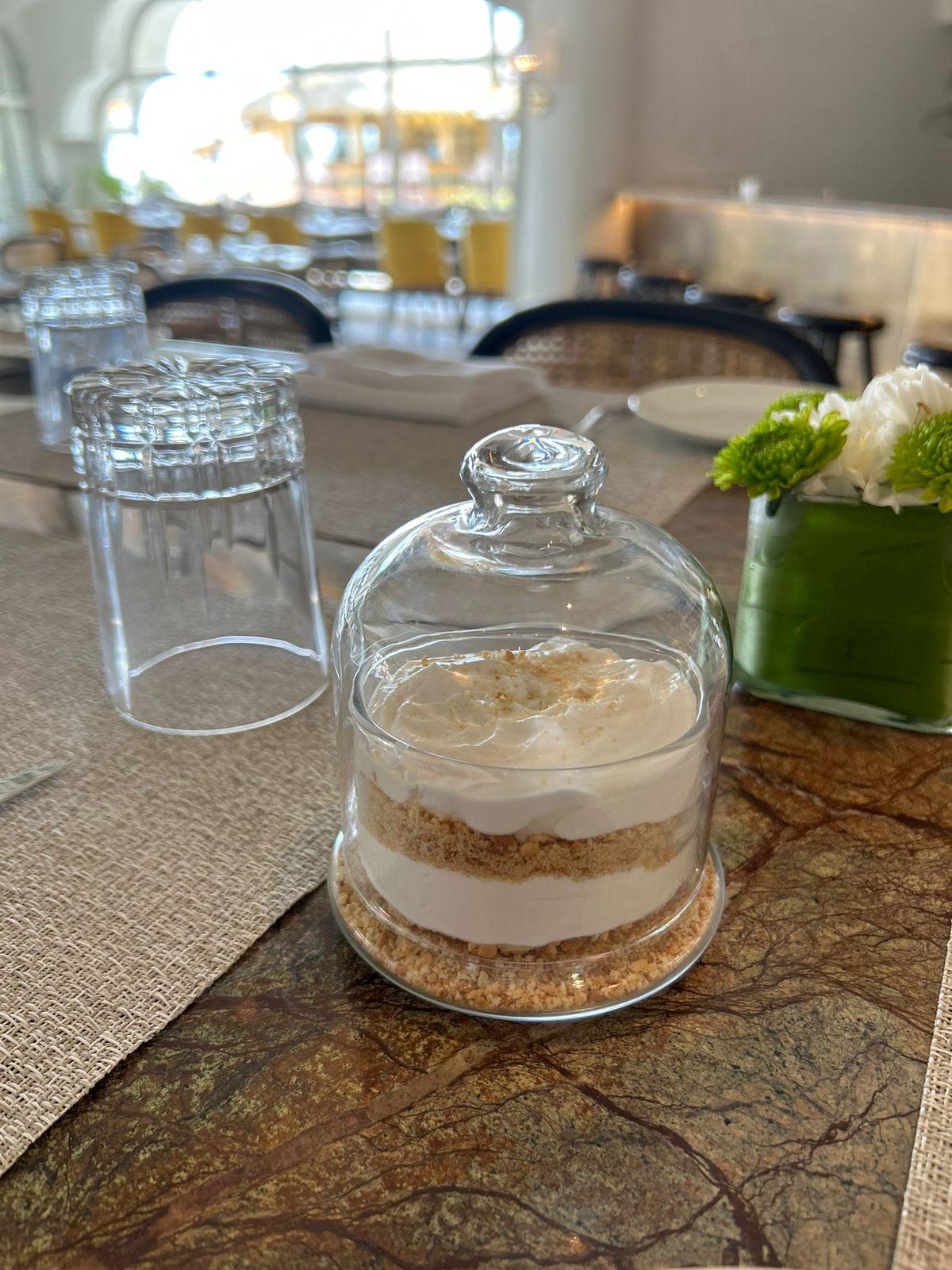 Serradura, a layered dessert with crushed biscuits and whipped cream