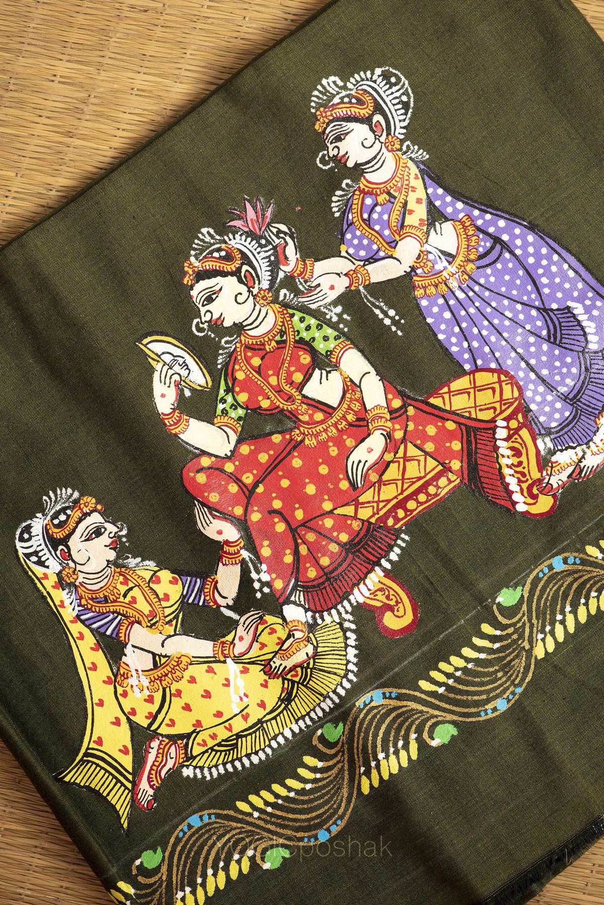 A Yogic Poshak creation with Patta Chitra paining on handloom sari